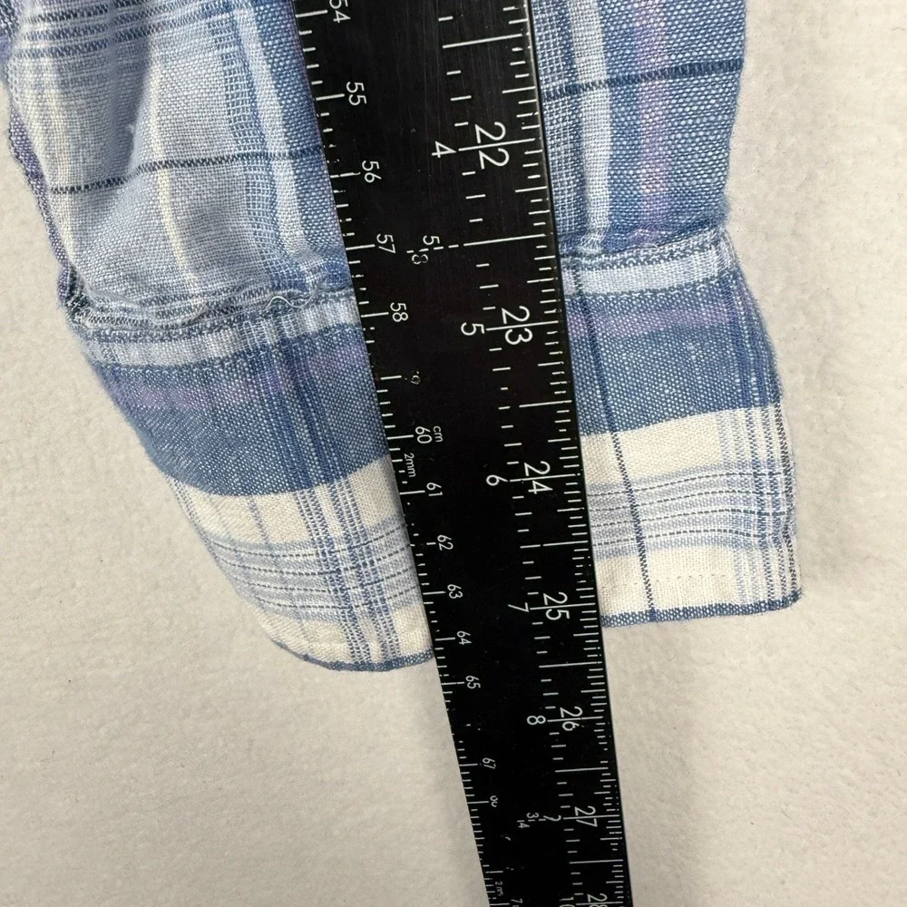 Banana Republic Linen Blend Shirt Mens XL Blue Plaid Long Sleeve‎ Button Up